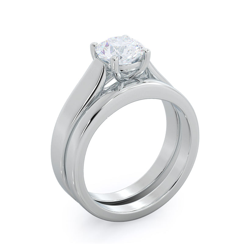 Cathedral Weaved Solitaire Wedding Band with Platinum Cut Diamond in 14KT Platinum view 3
