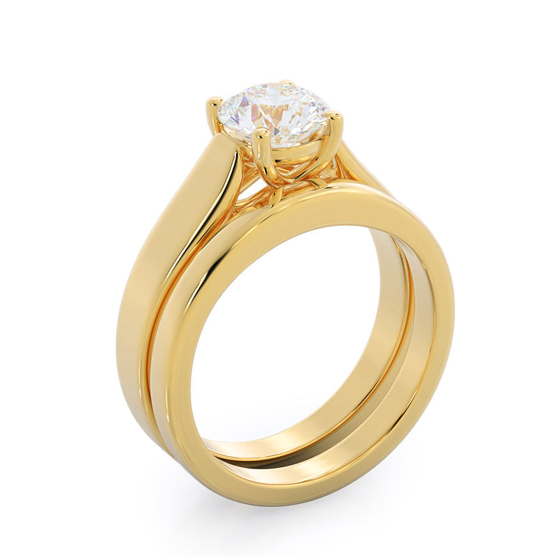 Cathedral Weaved Solitaire Wedding Band with 18KT Yellow Gold Cut Diamond in 14KT Yellow Gold view 3
