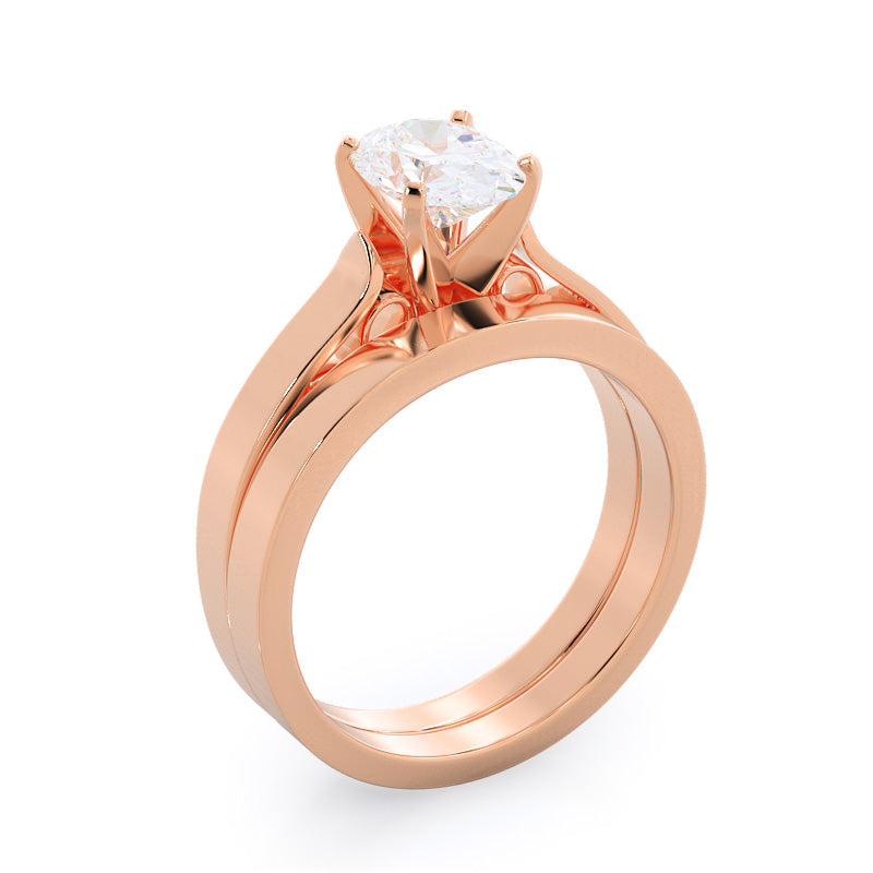 Grace Solitaire Diamond Wedding Band with 18KT Rose Gold Cut Diamond in 14KT Rose Gold view 3
