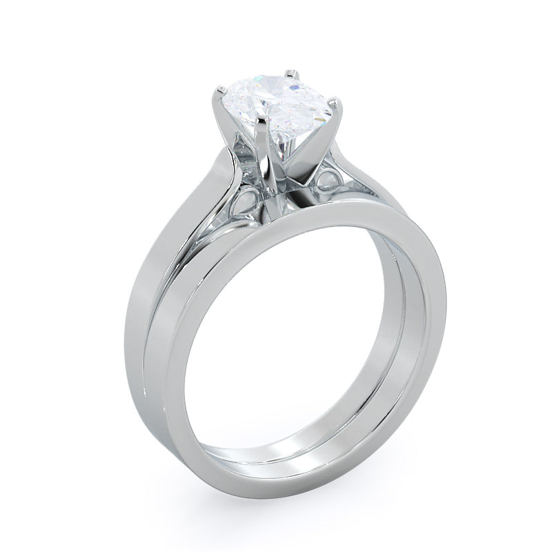 Grace Solitaire Diamond Wedding Band with Platinum Cut Diamond in 14KT Platinum view 3
