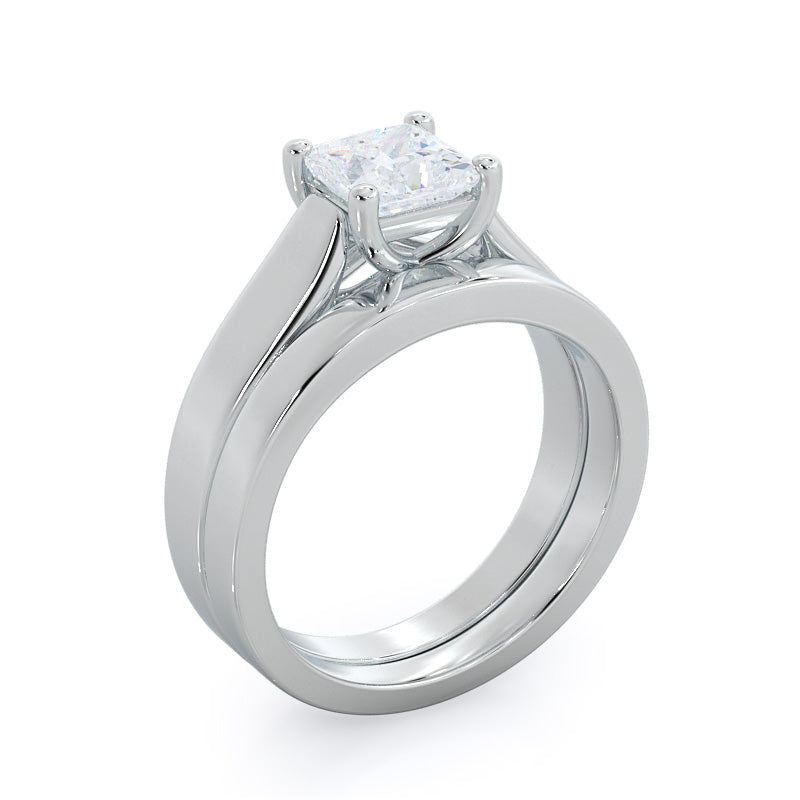 Trellis Wedding Band with Platinum Cut Diamond in 14KT Platinum view 3
