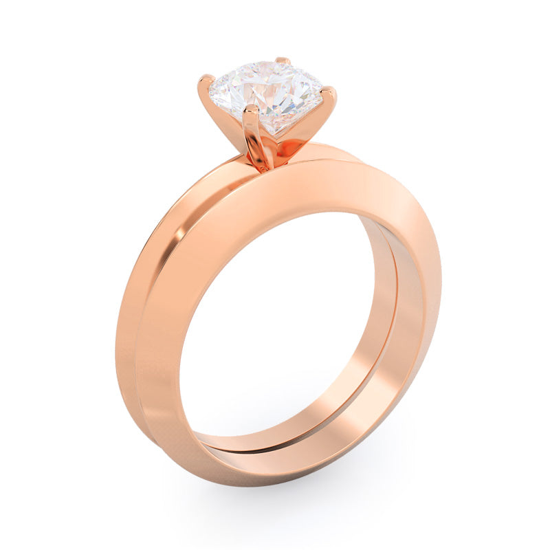 Knife Edge Wedding Band with 18KT Rose Gold Cut Diamond in 14KT Rose Gold view 3
