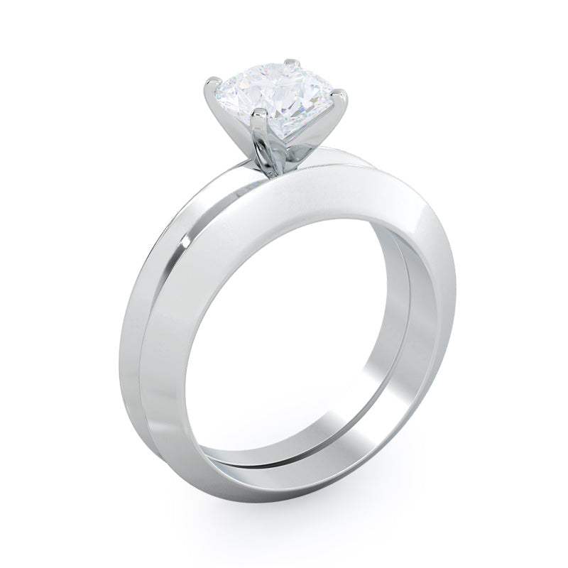 Knife Edge Wedding Band with Platinum Cut Diamond in 14KT Platinum view 3
