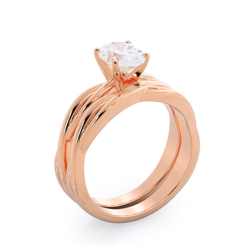 Twisting Solitaire Diamond Ring with Oval Cut Diamond in 14KT Rose Gold view 7
