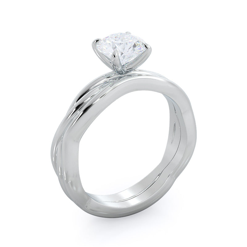 Twirling Solitaire Diamond Wedding Band with Platinum Cut Diamond in 14KT Platinum view 3
