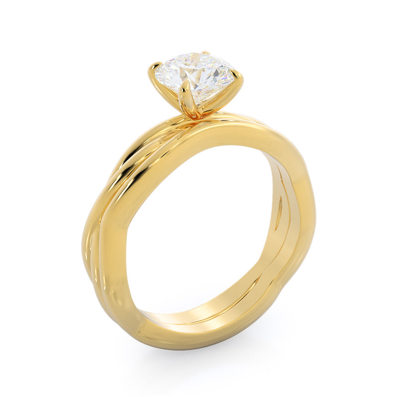 Twirling Solitaire Diamond Wedding Band with 18KT Yellow Gold Cut Diamond in 14KT Yellow Gold view 3

