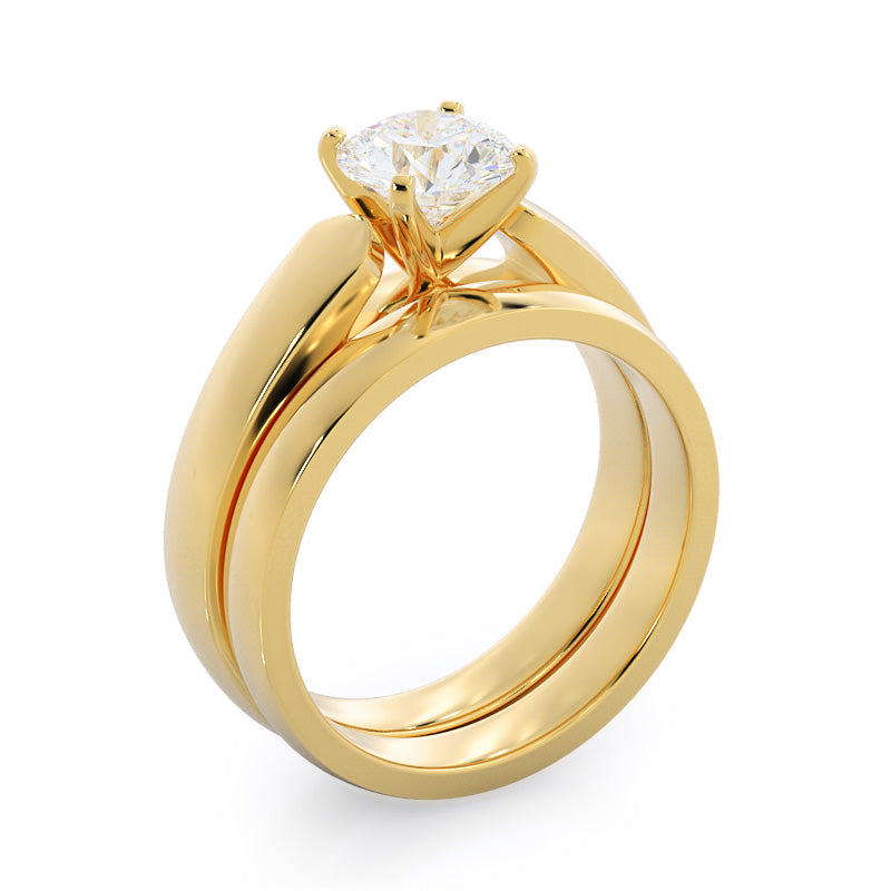 Open Cathedral Wedding Band with 18KT Yellow Gold Cut Diamond in 14KT Yellow Gold view 3
