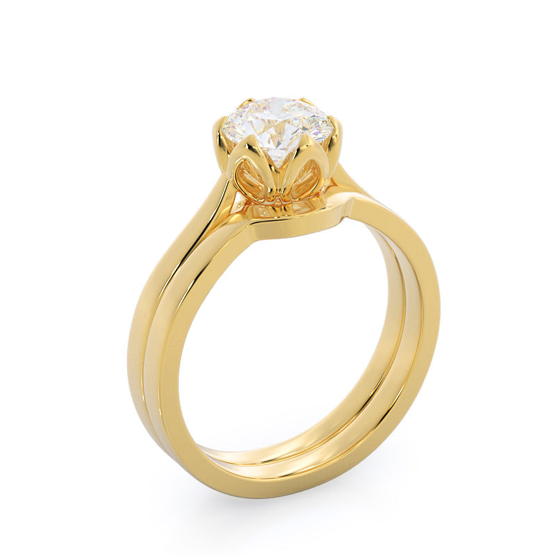 Lily Wedding Band with 18KT Yellow Gold Cut Diamond in 14KT Yellow Gold view 3
