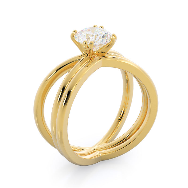 Round Cut Crisscross Diamond Engagement Ring with Lab Grown Diamond in 14KT Yellow Gold view 4
