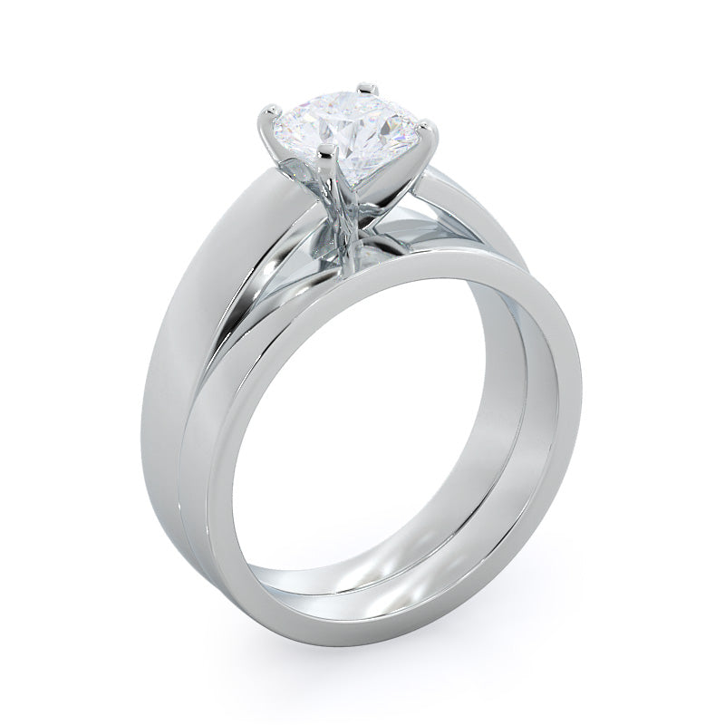 Smooth Edge Cathedral Wedding Band with Platinum Cut Diamond in 14KT Platinum view 3
