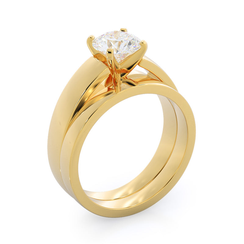 Smooth Edge Cathedral Wedding Band with 18KT Yellow Gold Cut Diamond in 14KT Yellow Gold view 3
