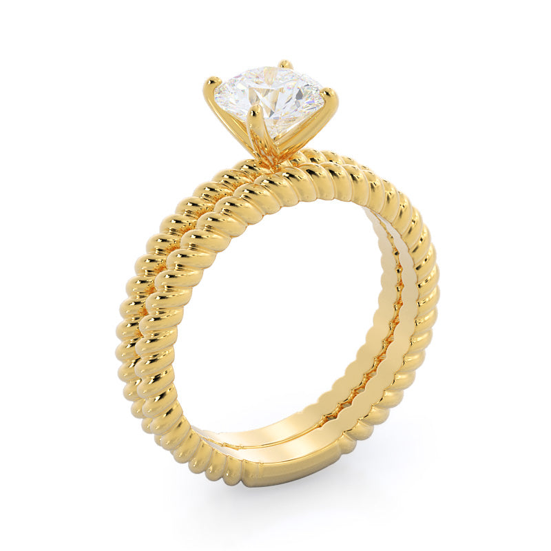 Braided Solitaire Wedding Band with 18KT Yellow Gold Cut Diamond in 14KT Yellow Gold view 3
