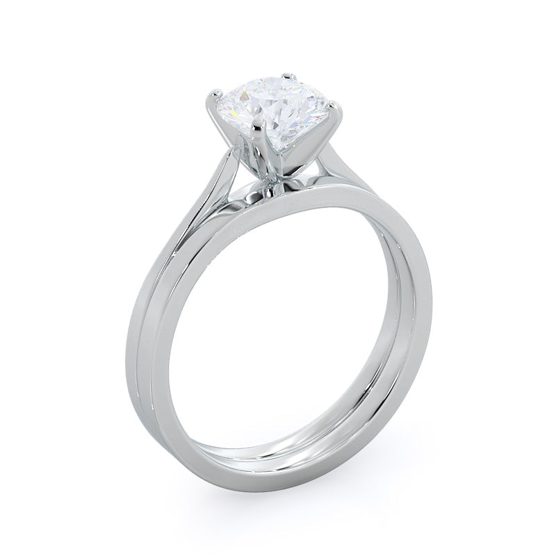 Sleek Cathedral Solitaire Wedding Band with Platinum Cut Diamond in 14KT Platinum view 3
