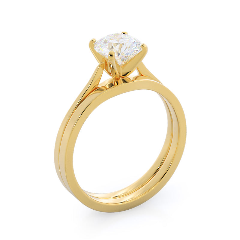 Sleek Cathedral Solitaire Wedding Band with 18KT Yellow Gold Cut Diamond in 14KT Yellow Gold view 3
