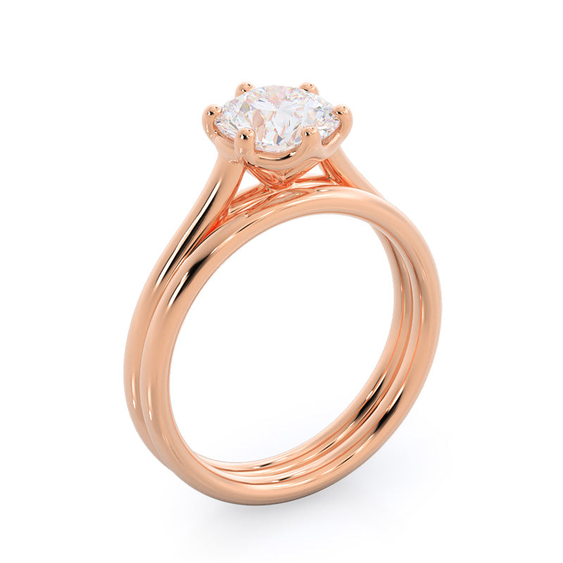 Six Prong Cathedral Basket Engagement Ring with Oval Cut Diamond in 14KT Rose Gold view 6
