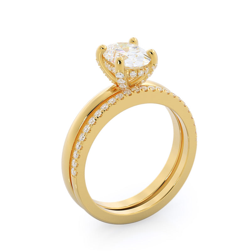 Diamond Basket Solitaire Wedding Band with 18KT Yellow Gold Cut Diamond in 14KT Yellow Gold view 3
