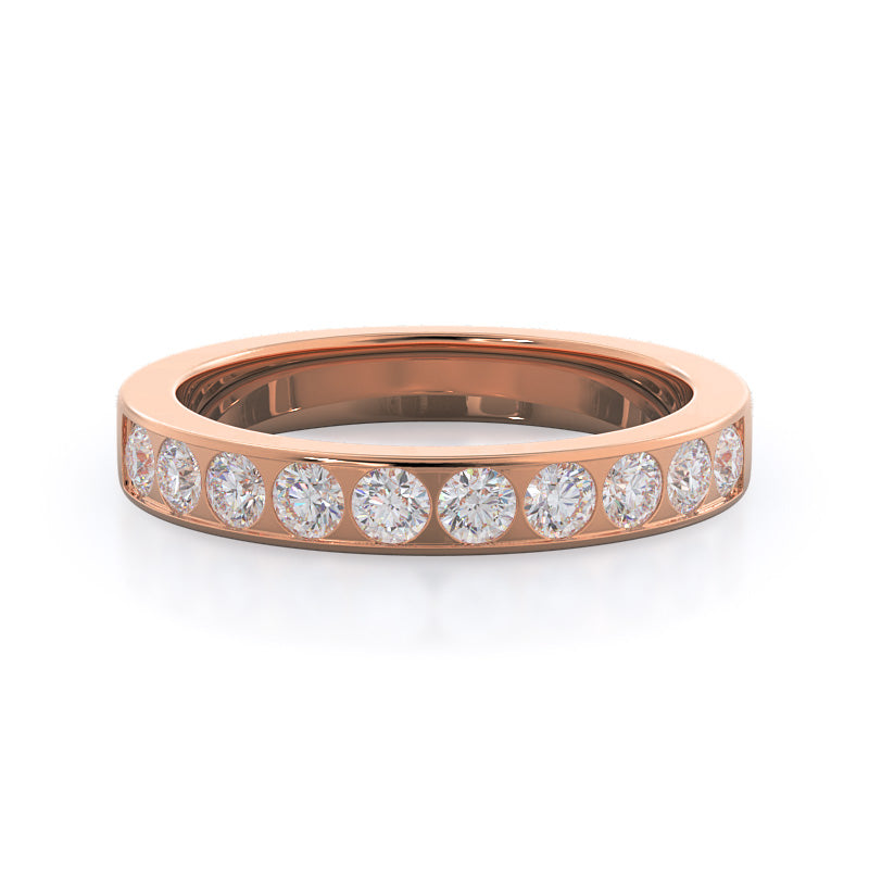 Channel Set Cathedral Diamond Wedding Band with 18KT Rose Gold Cut Diamond in 14KT Rose Gold view 1
