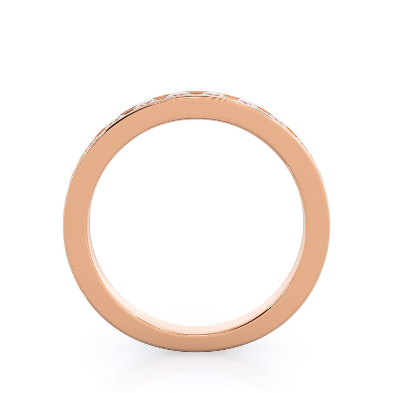 Channel Set Cathedral Diamond Wedding Band with 18KT Rose Gold Cut Diamond in 14KT Rose Gold view 2

