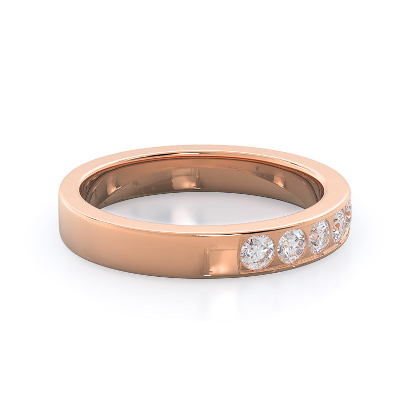 Channel Set Cathedral Diamond Wedding Band with 18KT Rose Gold Cut Diamond in 14KT Rose Gold view 4

