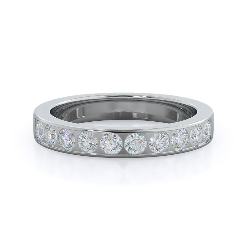 Channel Set Cathedral Diamond Wedding Band with Platinum Cut Diamond in 14KT Platinum view 1

