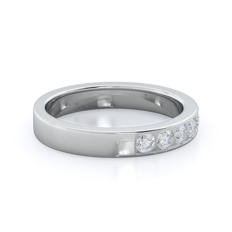 Channel Set Cathedral Diamond Wedding Band with Platinum Cut Diamond in 14KT Platinum view 4
