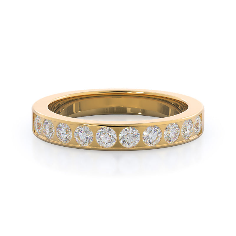 Channel Set Cathedral Diamond Wedding Band with 18KT Yellow Gold Cut Diamond in 14KT Yellow Gold view 1
