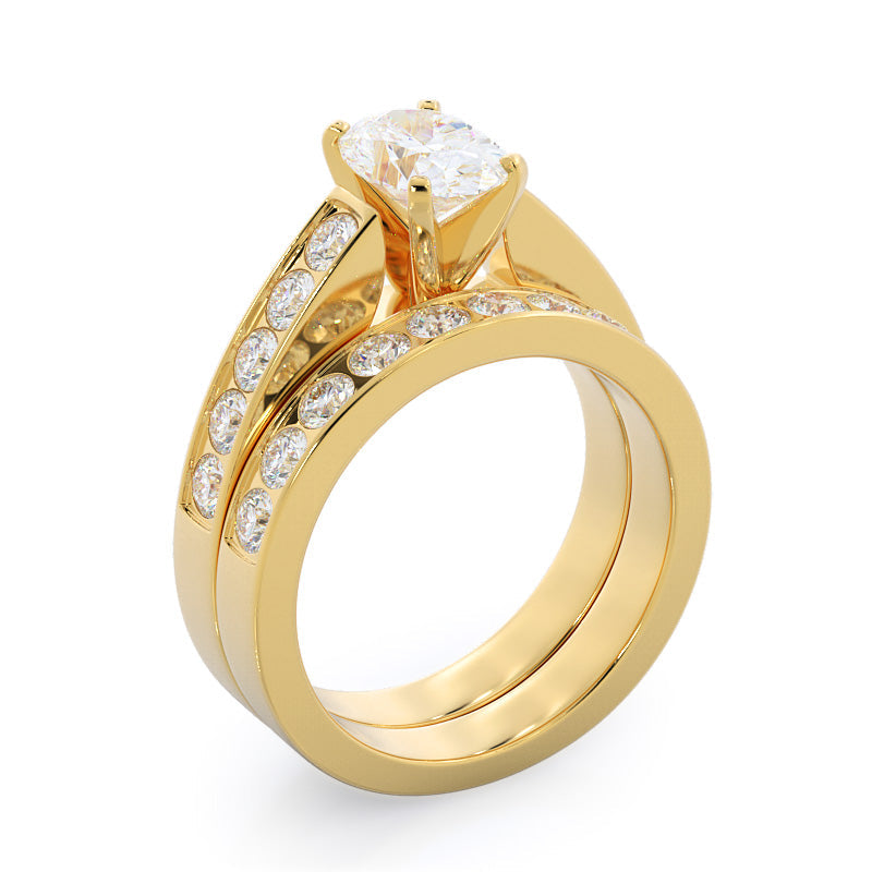 Channel Set Cathedral Diamond Wedding Band with 18KT Yellow Gold Cut Diamond in 14KT Yellow Gold view 3
