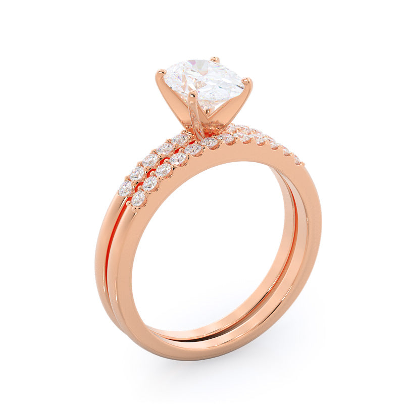 Traditional Pave Diamond Wedding Band with 18KT Rose Gold Cut Diamond in 14KT Rose Gold view 3
