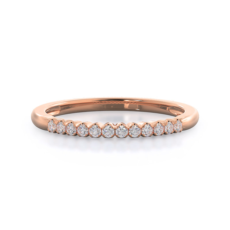 Ridged Pave Diamond Wedding Band with 18KT Rose Gold Cut Diamond in 14KT Rose Gold view 1
