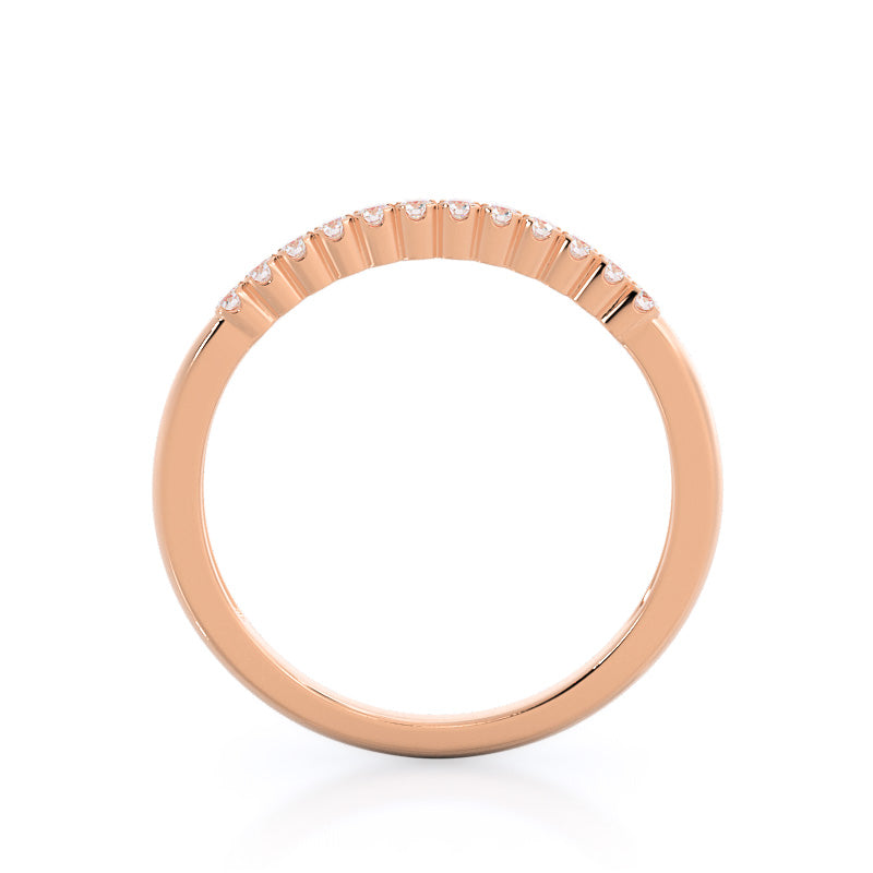 Ridged Pave Diamond Wedding Band with 18KT Rose Gold Cut Diamond in 14KT Rose Gold view 2
