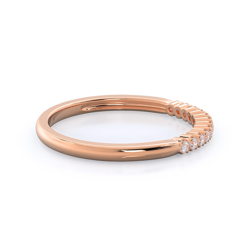 Ridged Pave Diamond Wedding Band with 18KT Rose Gold Cut Diamond in 14KT Rose Gold view 4
