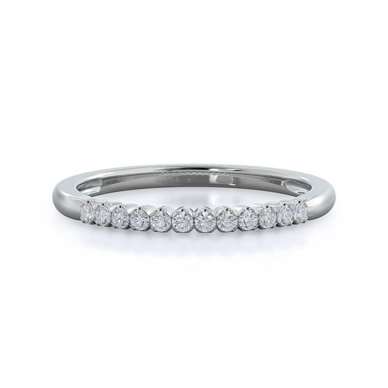 Ridged Pave Diamond Wedding Band with Platinum Cut Diamond in 14KT Platinum view 1
