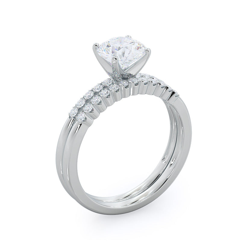 Ridged Pave Diamond Wedding Band with Platinum Cut Diamond in 14KT Platinum view 3
