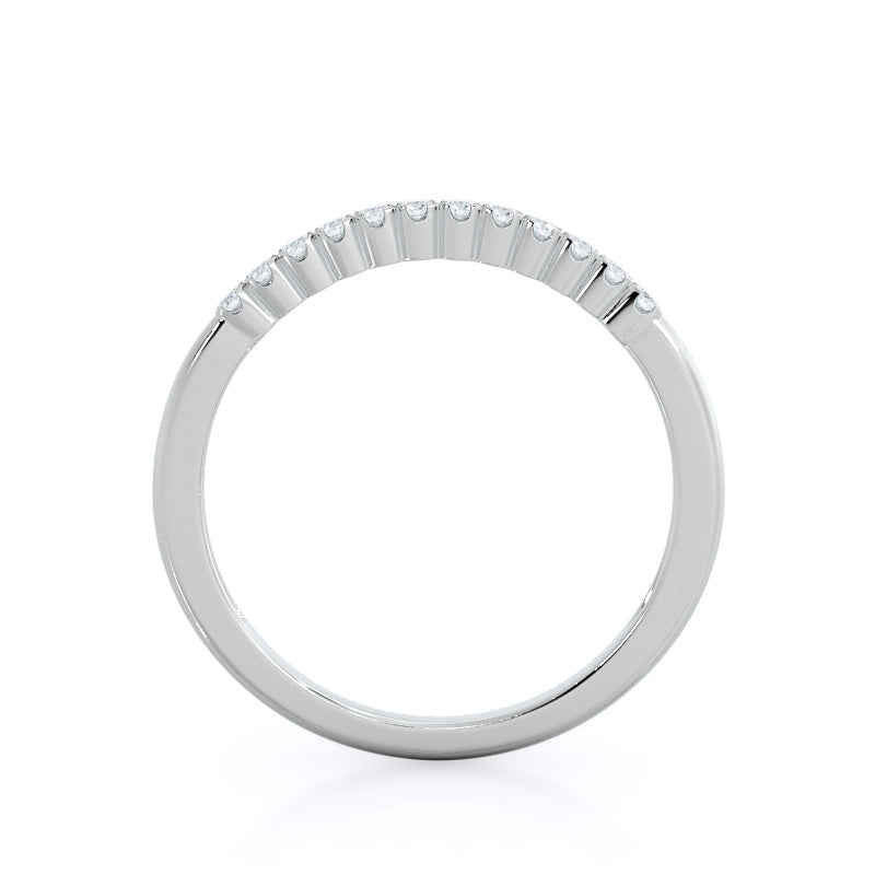 Ridged Pave Diamond Wedding Band with Platinum Cut Diamond in 14KT Platinum view 2
