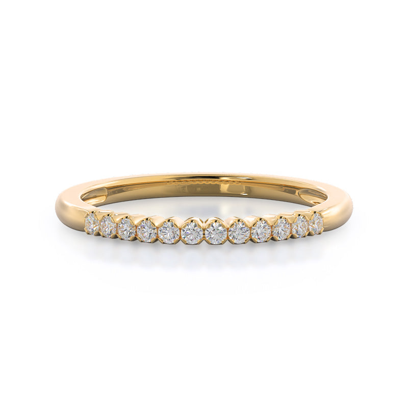 Ridged Pave Diamond Wedding Band with 18KT Yellow Gold Cut Diamond in 14KT Yellow Gold view 1
