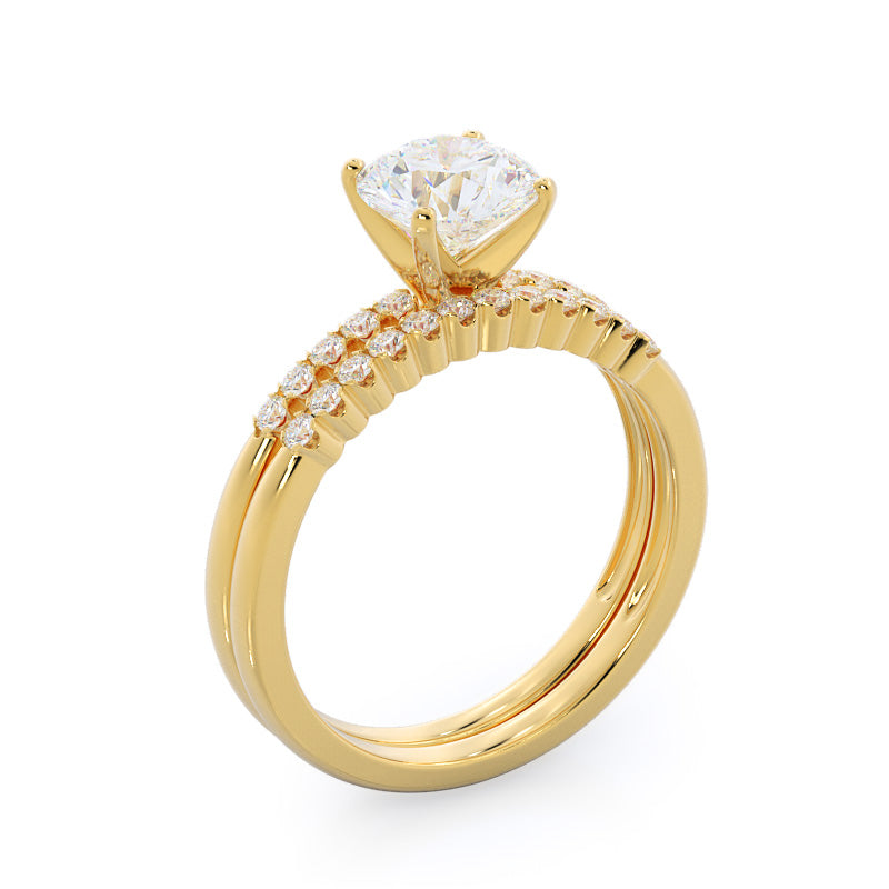 Ridged Pave Diamond Wedding Band with 18KT Yellow Gold Cut Diamond in 14KT Yellow Gold view 3
