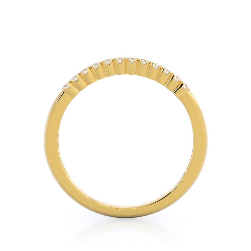 Ridged Pave Diamond Wedding Band with 18KT Yellow Gold Cut Diamond in 14KT Yellow Gold view 2
