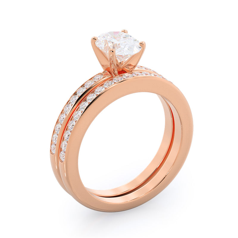 Channel Set Diamond Wedding Band with 18KT Rose Gold Cut Diamond in 14KT Rose Gold view 3
