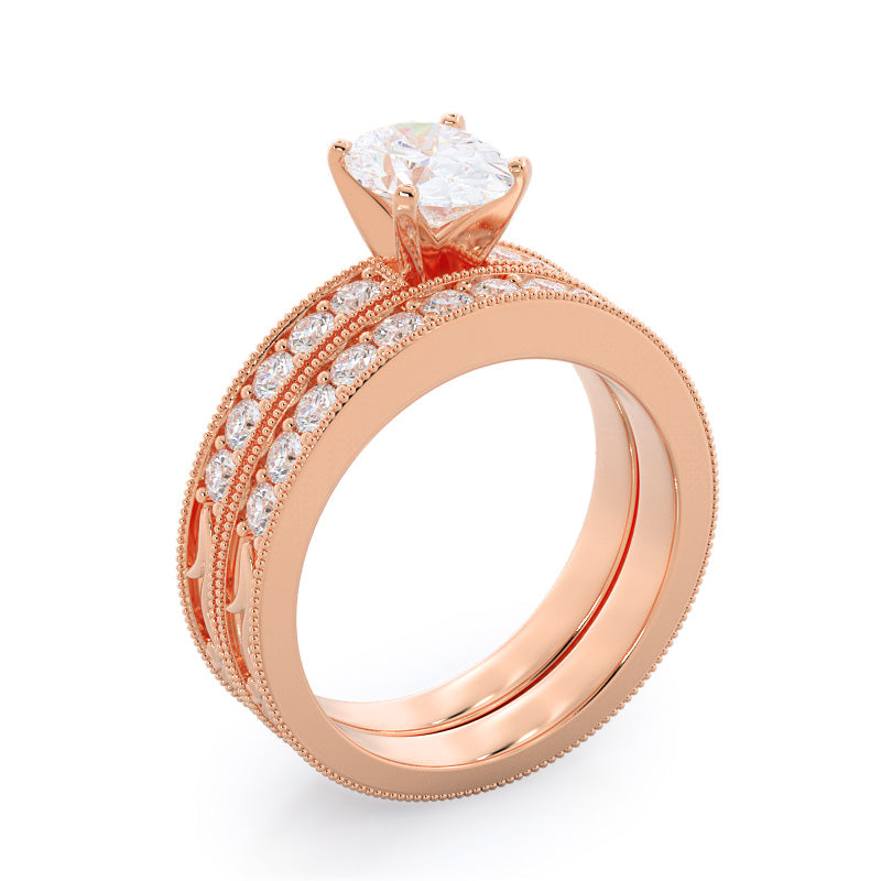 Floral Diamond Wedding Band with 18KT Rose Gold Cut Diamond in 14KT Rose Gold view 3
