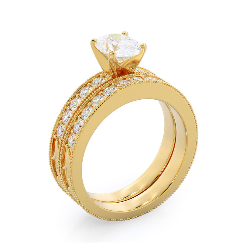 Floral Diamond Wedding Band with 18KT Yellow Gold Cut Diamond in 14KT Yellow Gold view 3
