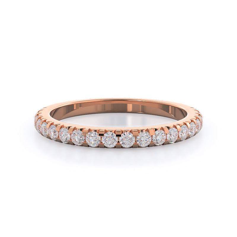 French Set Diamond Wedding Band with 18KT Rose Gold Cut Diamond in 14KT Rose Gold view 1
