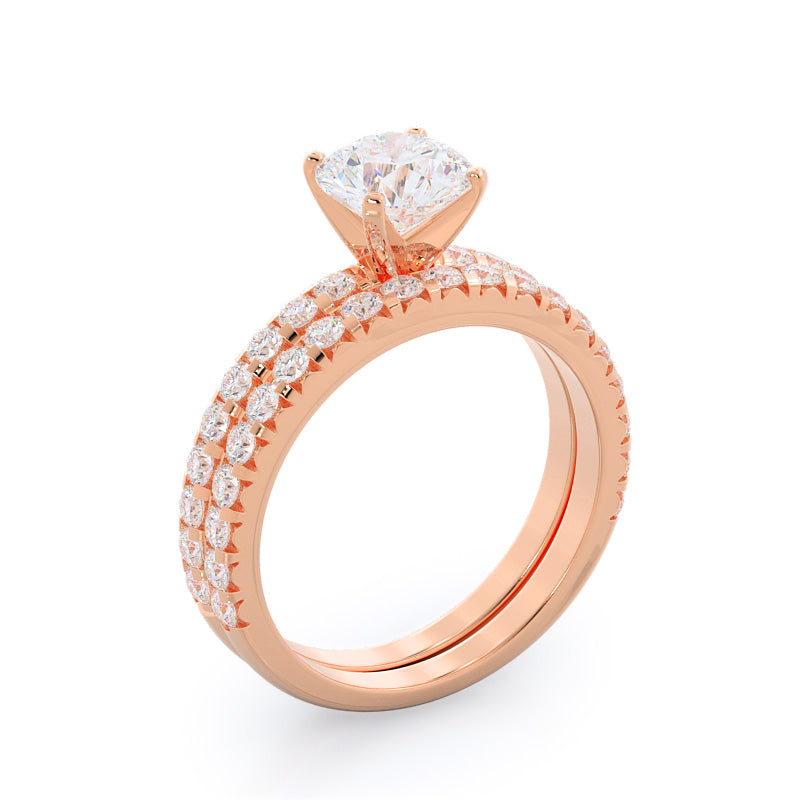 French Set Diamond Wedding Band with 18KT Rose Gold Cut Diamond in 14KT Rose Gold view 3
