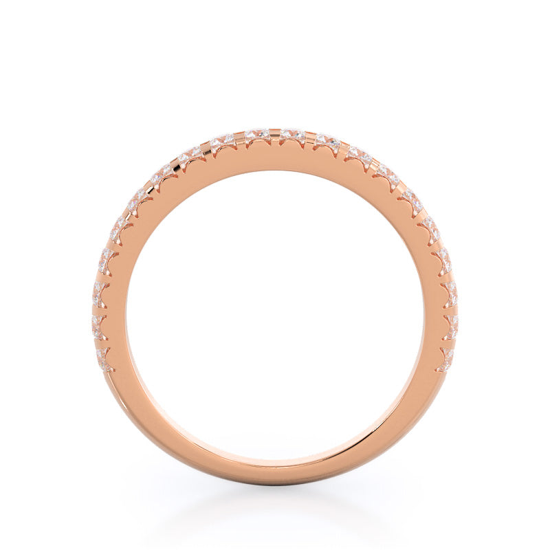 French Set Diamond Wedding Band with 18KT Rose Gold Cut Diamond in 14KT Rose Gold view 2
