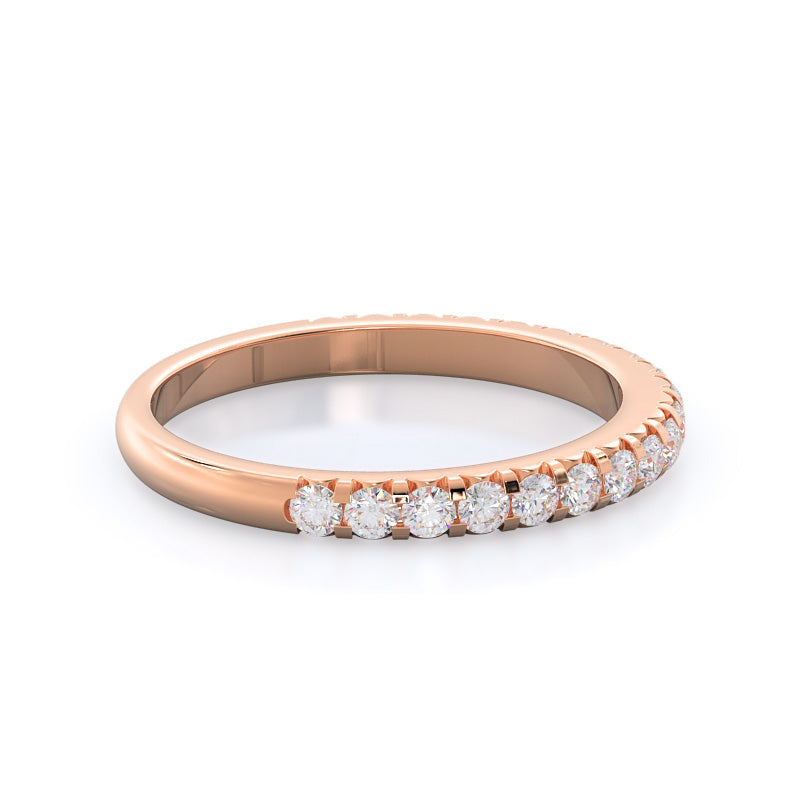 French Set Diamond Wedding Band with 18KT Rose Gold Cut Diamond in 14KT Rose Gold view 4
