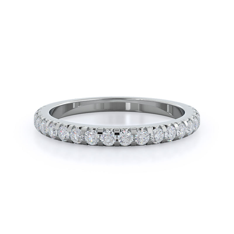 French Set Diamond Wedding Band with Platinum Cut Diamond in 14KT Platinum view 1
