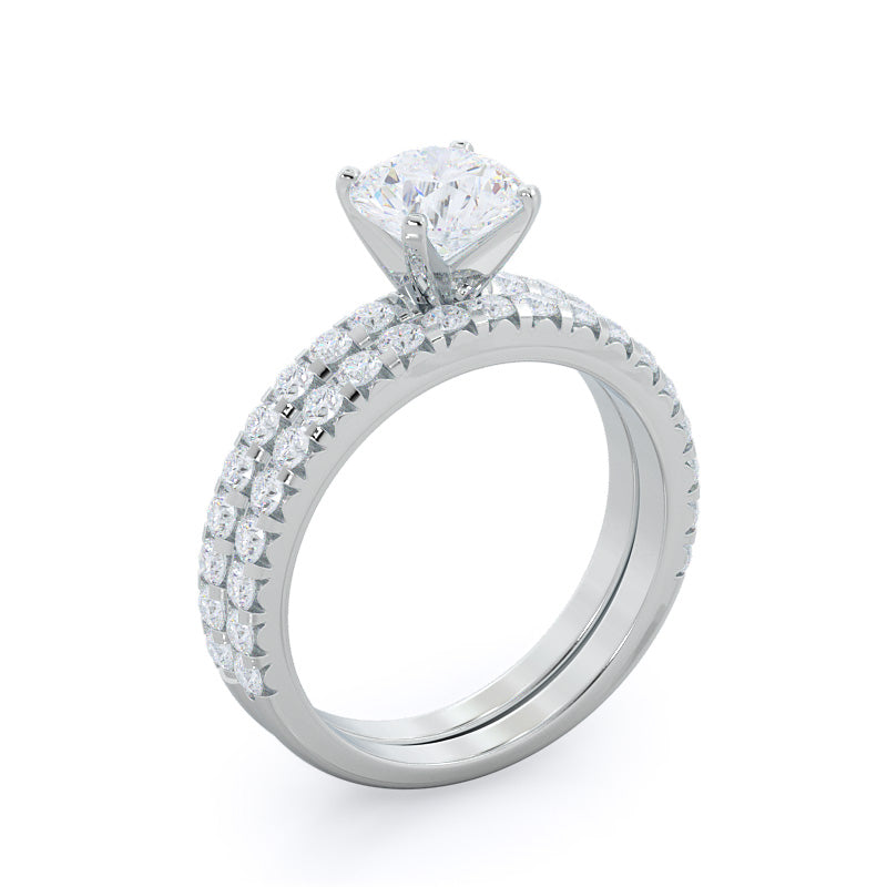 French Set Diamond Wedding Band with Platinum Cut Diamond in 14KT Platinum view 3
