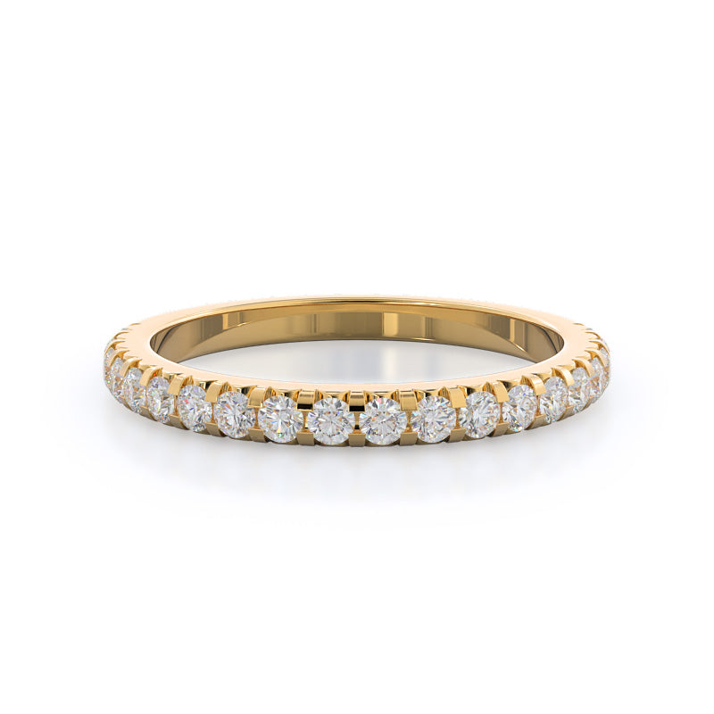 French Set Diamond Wedding Band with 18KT Yellow Gold Cut Diamond in 14KT Yellow Gold view 1
