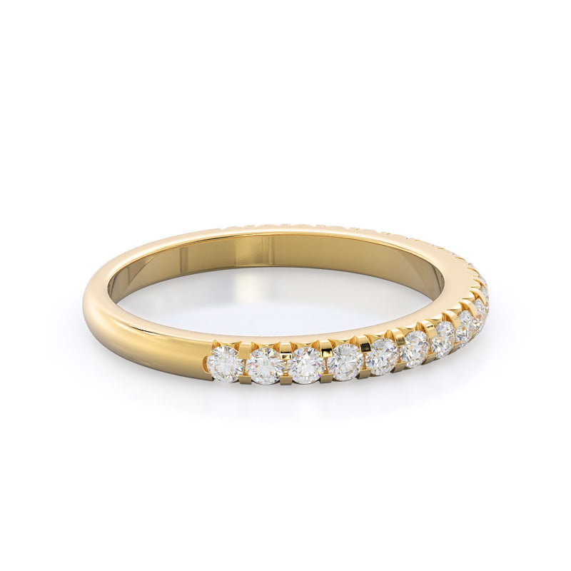French Set Diamond Wedding Band with 18KT Yellow Gold Cut Diamond in 14KT Yellow Gold view 4
