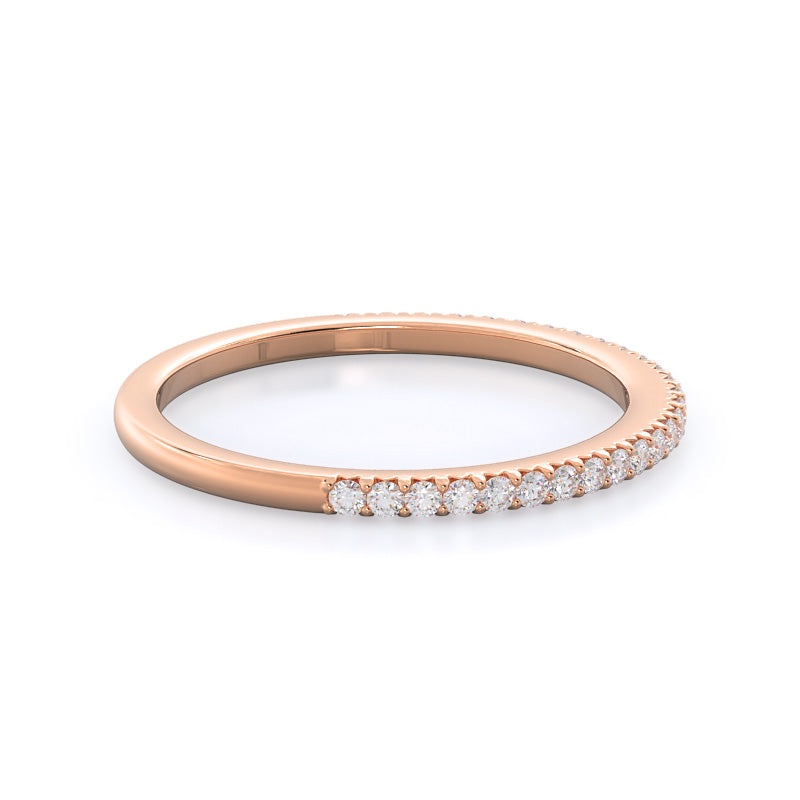 French Cut Pave Diamond Wedding Band (E+ VS+) with 18KT Rose Gold Cut Diamond in 14KT Rose Gold view 4
