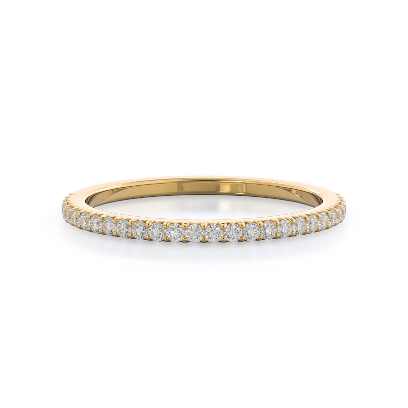 French Cut Pave Diamond Wedding Band (E+ VS+) with 18KT Yellow Gold Cut Diamond in 14KT Yellow Gold view 1
